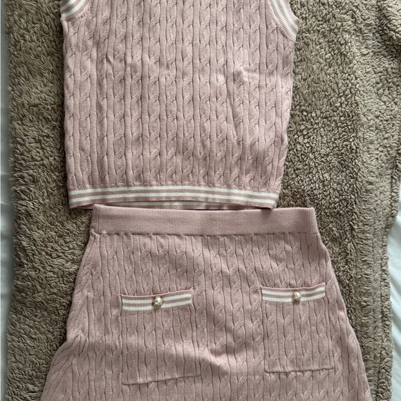 Sincerly Jules Dresses & Skirts - Sincerely Jules Ribbed Cable Knit Tank & Skirt Set in Blush with Cream Trim